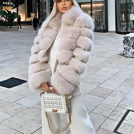 Genuine Faux Fur Jackets With Fur Collar Overcoats